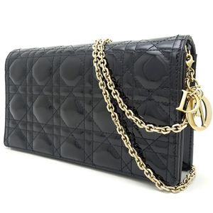 Christian Dior Chain Shoulder Bag Diagonal Cannage Black